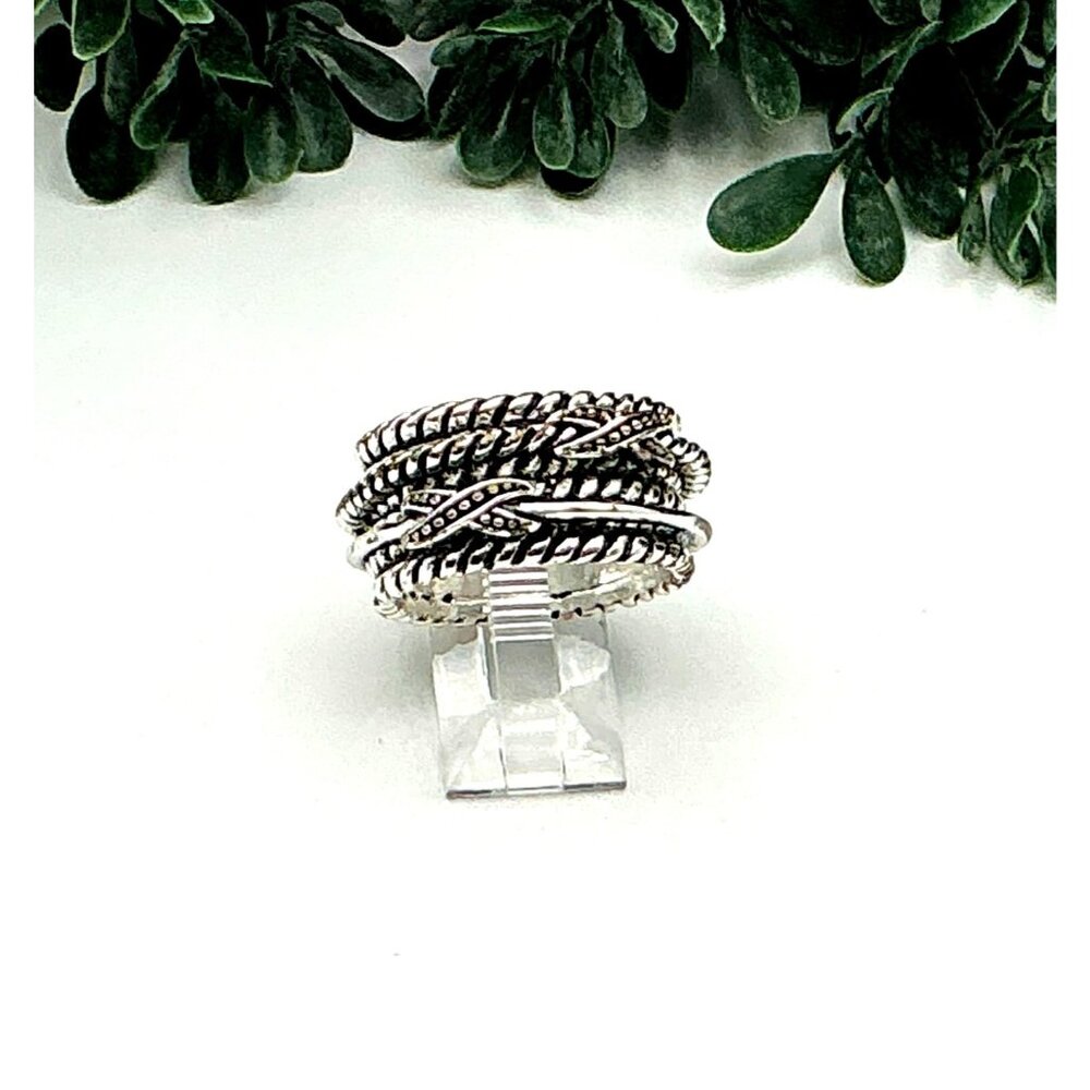Silver Tone Stacking Rope and Crisscross Band Ring Set by Premier Design